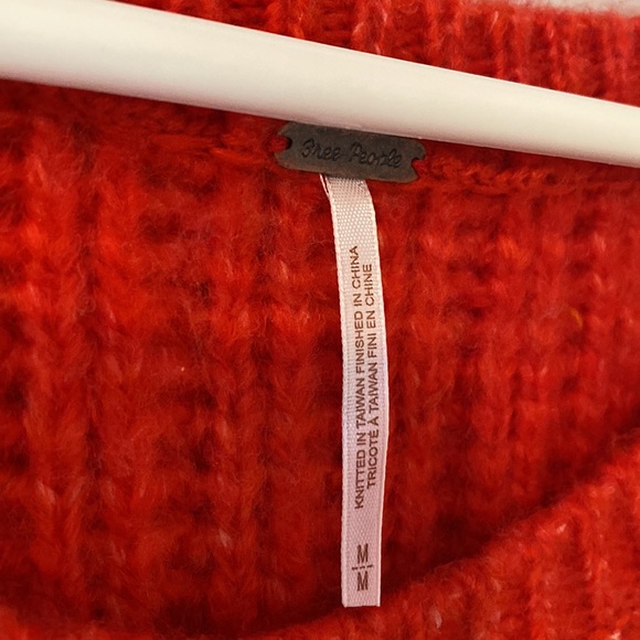 Free People Carter Pullover Cozy Slouchy Knit Women's Sweater Red Hot Sz Medium - Picture 3 of 3